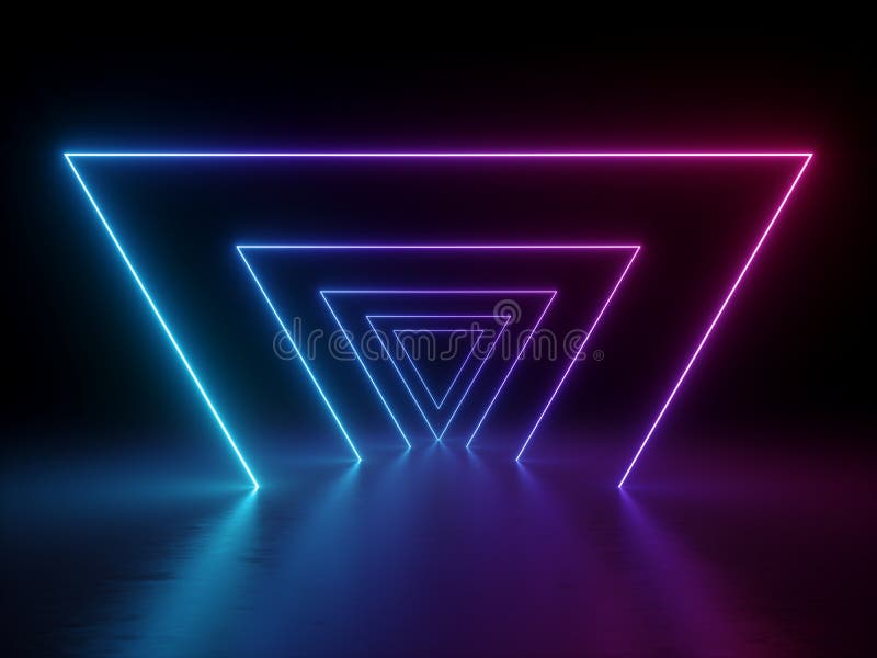 3d render, ultraviolet neon triangular portal, glowing lines, tunnel, corridor, virtual reality, abstract fashion background, violet neon lights, arch, pink blue spectrum, purple triangle, vibrant colors, laser show. 3d render, ultraviolet neon triangular portal, glowing lines, tunnel, corridor, virtual reality, abstract fashion background, violet neon lights, arch, pink blue spectrum, purple triangle, vibrant colors, laser show